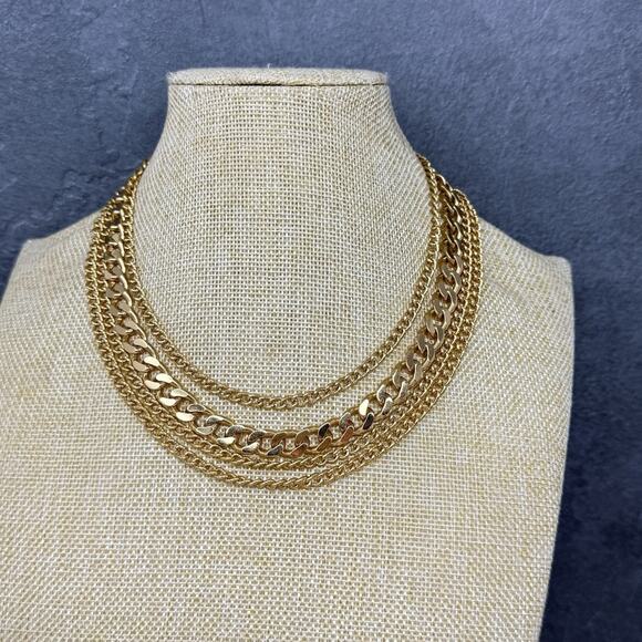 Vintage Monet Gold Tone Chain Multistrand Necklace 16 Inch - Picture 1 of 5